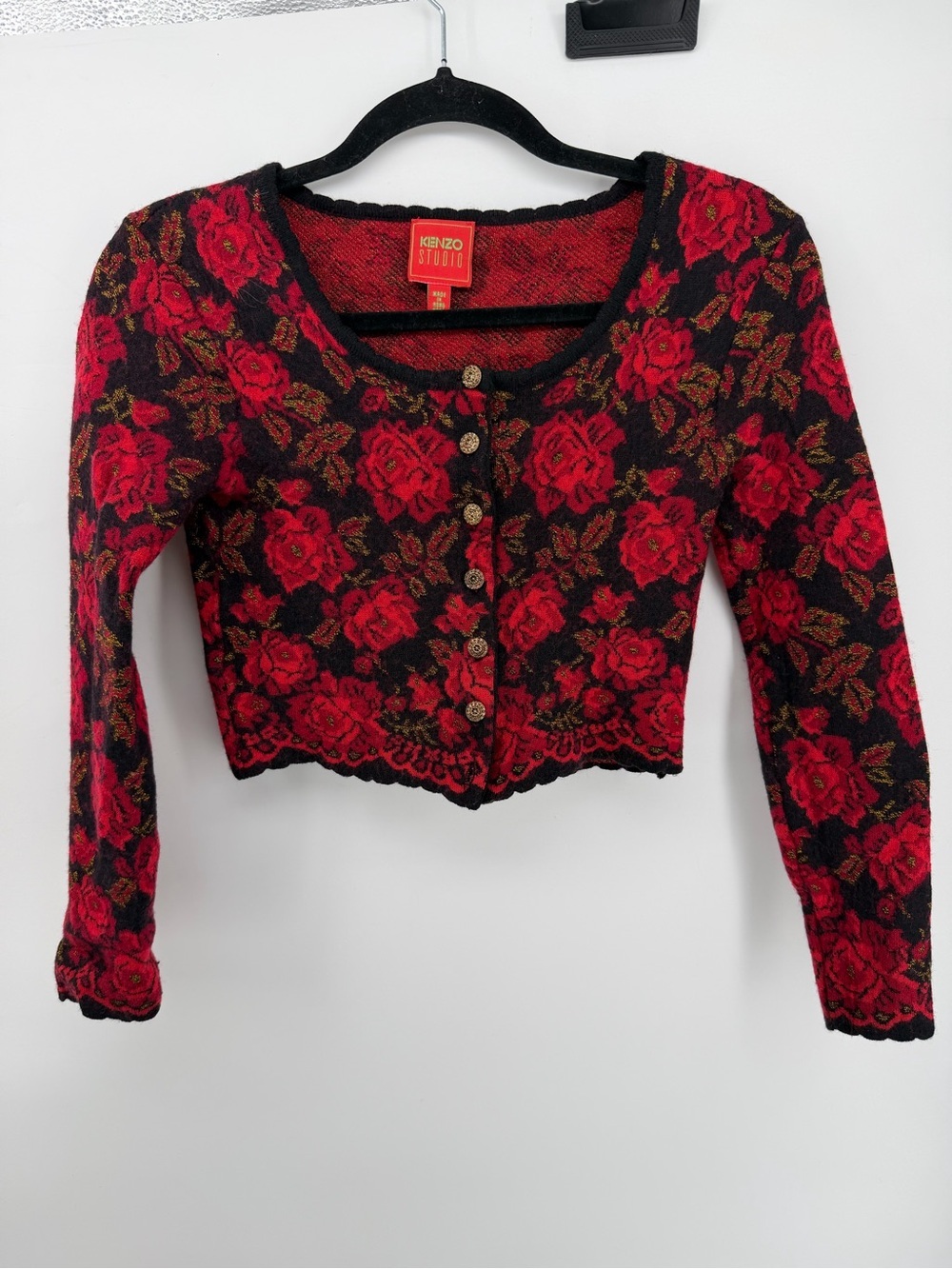 Vintage 90s Kenzo Studio Tapestry Floral Cropped Cardigan Sweater M Wool⁠